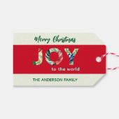 Moderne rote grüne Freude an der Welt frohe Weihna Geschenkanhänger (Vorderseite (Horizontal))