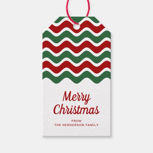 Moderne rote grüne Streifen Frohe Weihnachten Geschenkanhänger (Vorderseite)