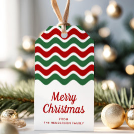 Moderne rote grüne Streifen Frohe Weihnachten Geschenkanhänger