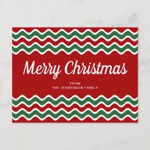 Moderne rote grüne Streifen Frohe Weihnachten Postkarte