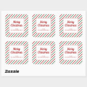 Moderne rote grüne Streifen Frohe Weihnachten Quadratischer Aufkleber (Blatt)