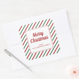 Moderne rote grüne Streifen Frohe Weihnachten Quadratischer Aufkleber
