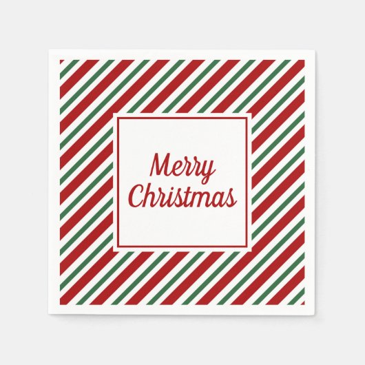 Moderne rote grüne Streifen Frohe Weihnachten Serviette (Vorderseite)