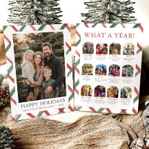 Moderne rote grüne Streifen Weihnachtsfamilienfoto