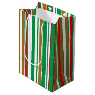 Moderne rote grüne und goldene Weihnachtsstreifen Mittlere Geschenktüte