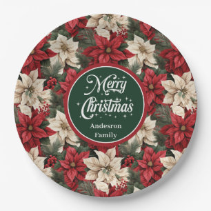 Moderne rote grüne Weihnachts-Blumen-Papierteller Pappteller