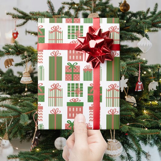 Moderne rote grüne Weihnachtsgeschenkverpackung Mu Geschenkpapier