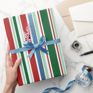 Moderne rote, grüne, weiße Weihnachtsstreifen Geschenkpapier