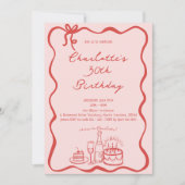 MODERNE ROTE Hand Drawn 30. Geburtstag Einladung (Vorderseite)