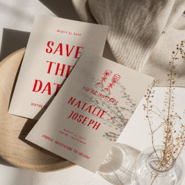 Moderne Rote Hand Drawn Retro Quirky Einzigartige  Save The Date