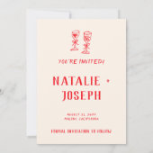 Moderne Rote Hand Drawn Retro Quirky Einzigartige Save The Date (Rückseite)