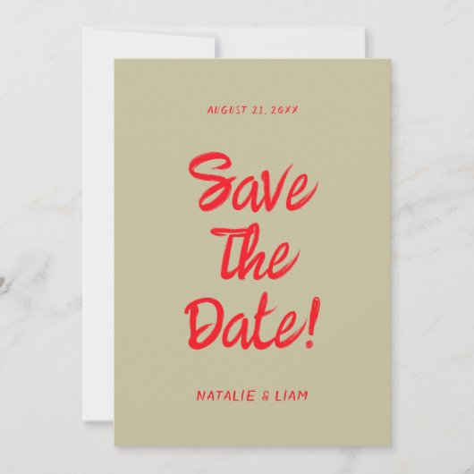 Moderne rote Hand gezeichnet kühl Retro Quirky Wed Save The Date (Vorderseite)