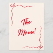 Moderne Rote Hand Vintage Quirky-Hochzeit Menükarte (Rückseite)