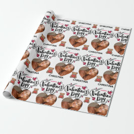 Moderne rote Happy Valentines Day Ein-Herz-Foto Geschenkpapier
