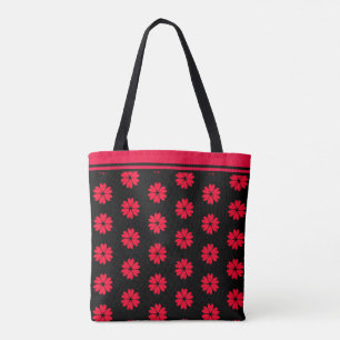 Moderne rote Herzblumenmuster auf Schwarz Tasche