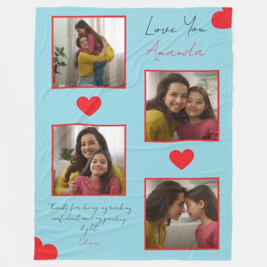 Moderne rote Herzen Geschwisterfoto Collage Fleecedecke (Vorderseite)