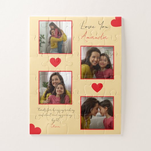 Moderne rote Herzen Geschwisterfoto Collage Puzzle (Vertikal)