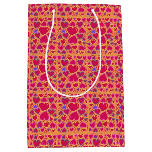 Moderne rote Herzen Mittlere Geschenktüte (Vorderseite)