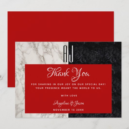 Moderne Rote Hochzeit Dankeskarte (Vorne/Hinten)