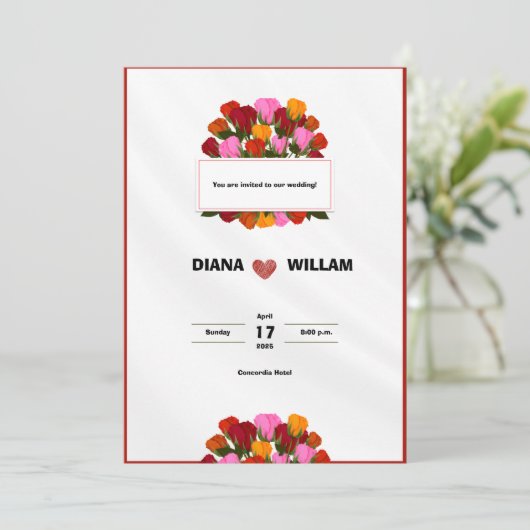 Moderne Rote Hochzeit Einladung (Stehend Vorderseite)