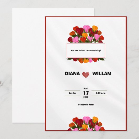 Moderne Rote Hochzeit Einladung (Vorne/Hinten)