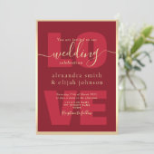 Moderne rote Hochzeitsempfangs-Einladung Einladung (Stehend Vorderseite)