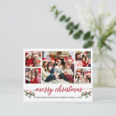 Moderne Rote Kalligrafie 5 Foto Weihnachten Postkarte (Stehend Vorderseite)