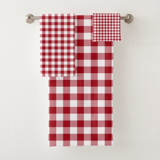Moderne rote karierte Gingham-Muster Badhandtuch Set (Insitu)