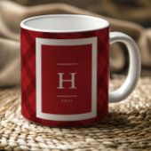 Moderne rote karierte rustikale Monogramm-Foto-Wei Kaffeetasse