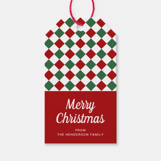 Moderne Rote Karo Frohe Weihnachten Geschenkanhänger (Vorderseite)