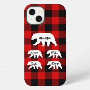 Moderne rote Karos und weiße Mama-Bärin iPhone 13 Hülle