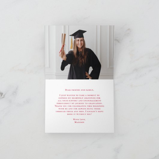 Moderne Rote Klasse 2025 Abschluss Dankeskarte (Innenseite)