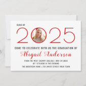 Moderne Rote Klasse 2025 Abschluss Foto Einladung (Vorderseite)