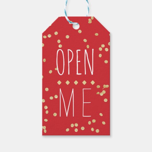 Moderne rote Konfetti Öffnen Sie mir Typografie We Geschenkanhänger (Vorderseite)