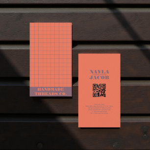 Moderne rote Korallen karierte QR-Code-Muster  Visitenkarte