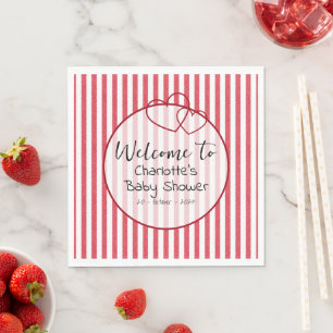 Moderne rote Kreidestreifen-Doppelherzen-Baby-Part Serviette