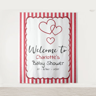 Moderne Rote Kreidestreifen Dreifache Herzen Baby Wandteppich
