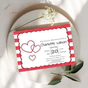 Moderne rote Kreidestreifen horizontale Babyparty Einladung