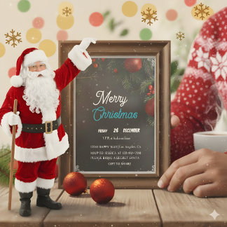 Moderne rote Kreidetafel-Ornamente Weihnachtsfeier Einladung