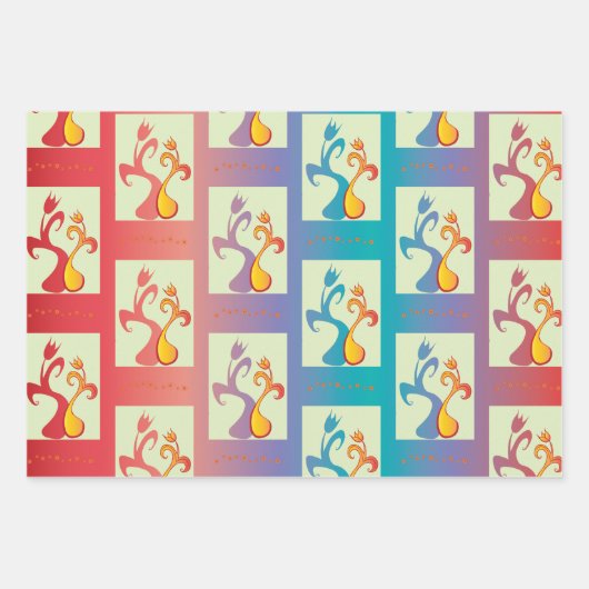 Moderne rote, lila und blaue Tulip-Muster Geschenkpapier Set (Vorderseite)