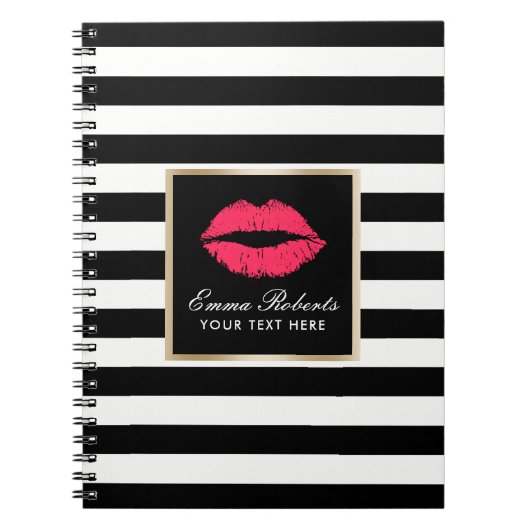 Moderne Rote Lippen - Elegante Schwarz und Weiß Notizblock (Vorderseite)