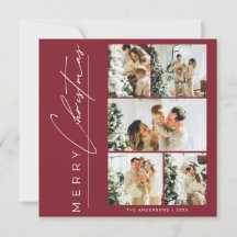 Moderne rote Mehrfach-Foto-Weihnachtsgruß-Schrift