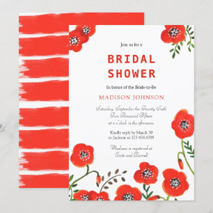 moderne rote Mohnblumen Hochzeit Brautparty Einladung
