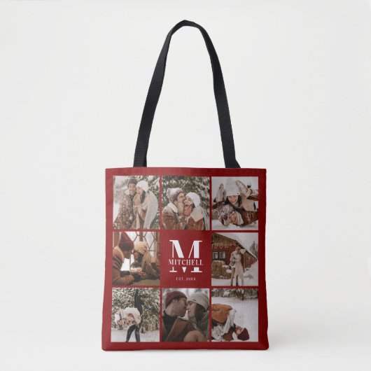 Moderne rote Monogramm und Personalisierte Fotolag Tasche (Vorderseite)