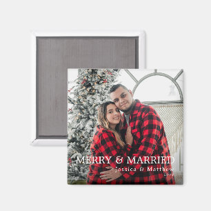 Moderne rote Neuvermählte Vollfoto Glücklich und V Magnet