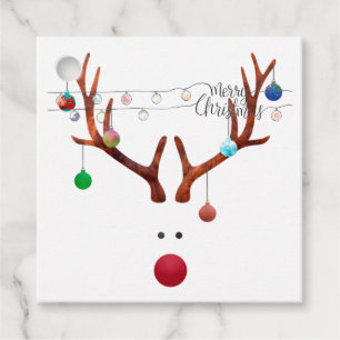 Moderne rote Nose Rentierfarbenleuchten Geschenkanhänger