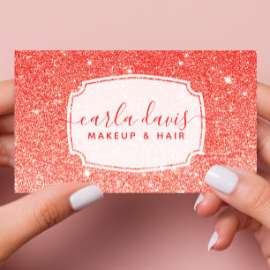 Moderne rote Ombre-Glitter-Chic-Makeup-Artistin Visitenkarte