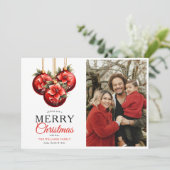 Moderne Rote Ornamente Frohe Weihnachten Foto (Stehend Vorderseite)