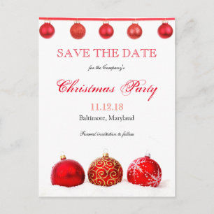 Moderne Rote Ornamente Save the Date Weihnachts-Pa Ankündigungspostkarte