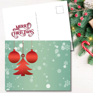 Moderne Rote Ornamente und Baumweihnachtsbäume Feiertagspostkarte